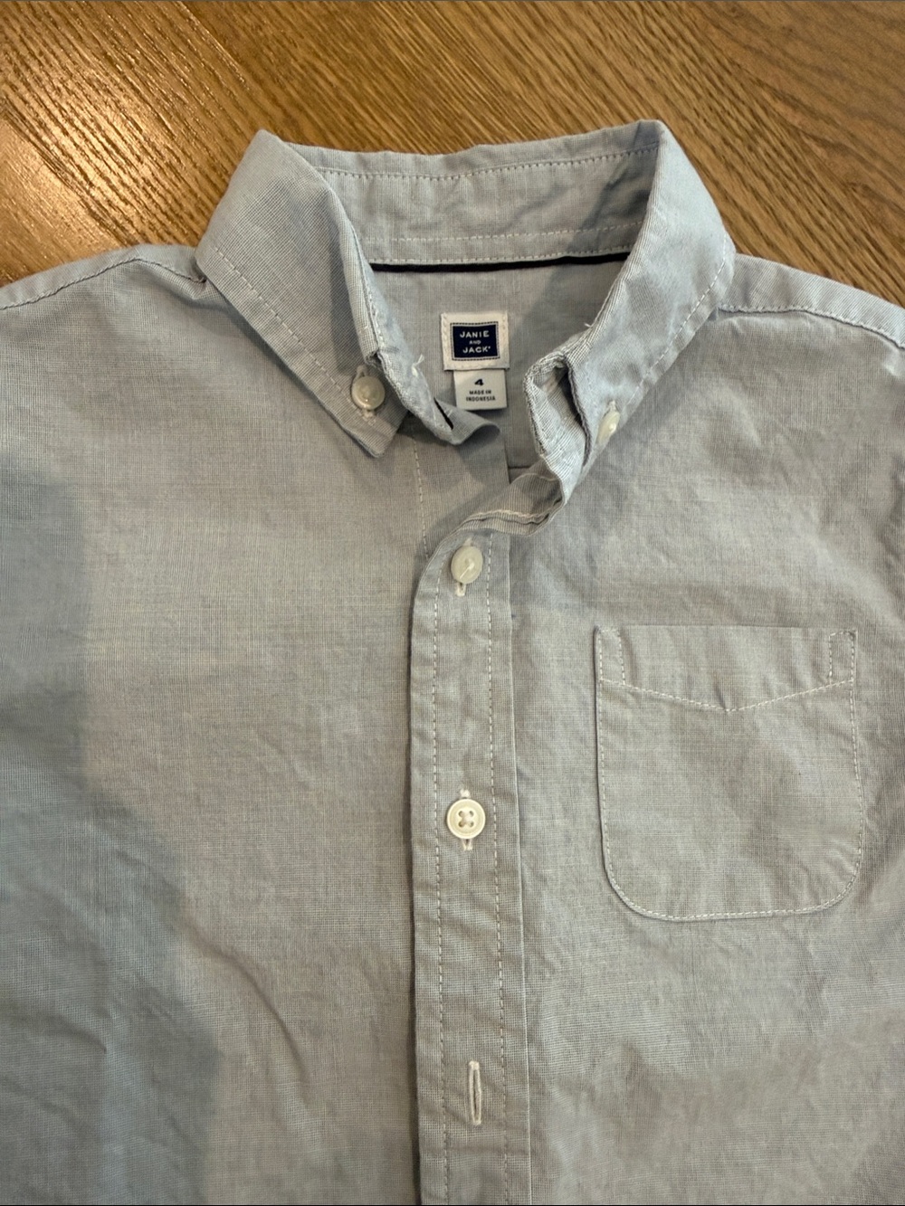 Janie and Jack Light Blue Gray Chambray Button-Down Shirt with Pocket 4T